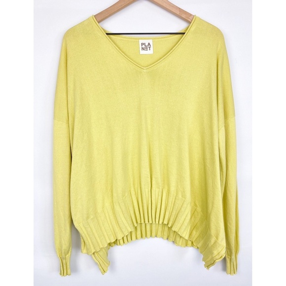 Planet Pima Cotton Sweater OS Citron Ribbed Oversized V Neck Bright‎ Sustainable